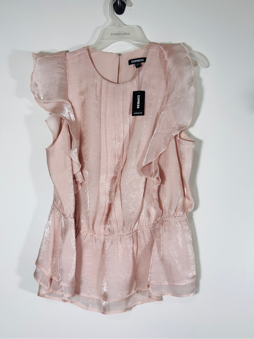 Express Shimmery Light Pink Ruffle Peplum Blouse NWT L